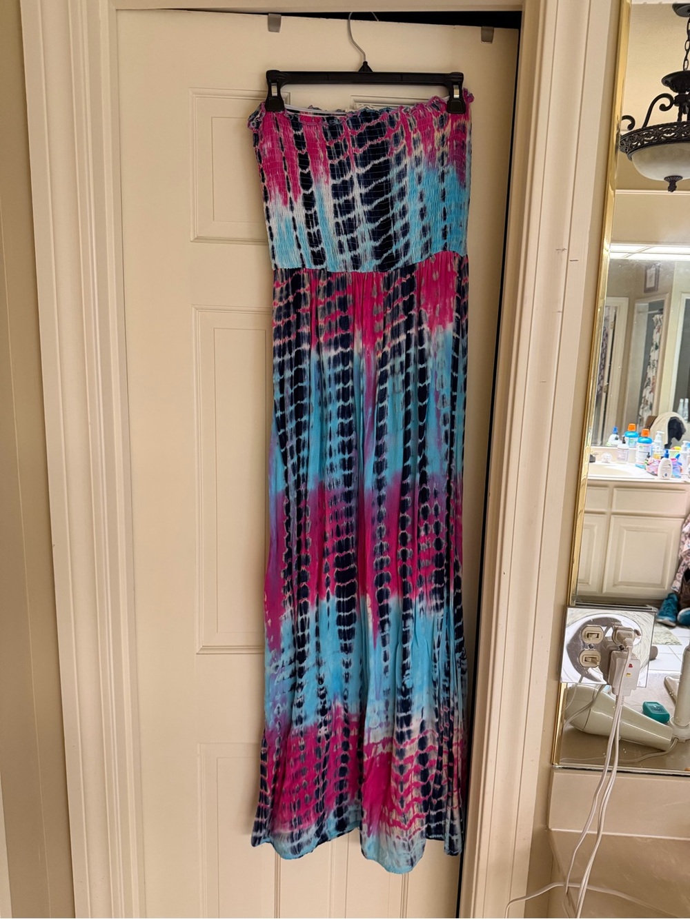eesome Strapless Tie-Dye Maxi Dress in Pink & Blue